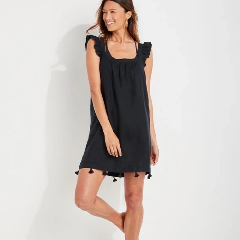 Vineyard Vines Black Ruffle Sleeve Cover Up XXL 100% linen